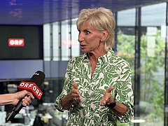 Volksanwältin Gaby Schwarz gibt dem ORF ein Interview.