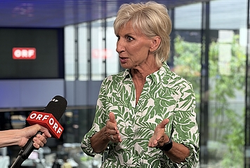Volksanwältin Gaby Schwarz gibt dem ORF ein Interview.