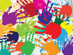 Symbolic image of children's rights - many colourful children's hands