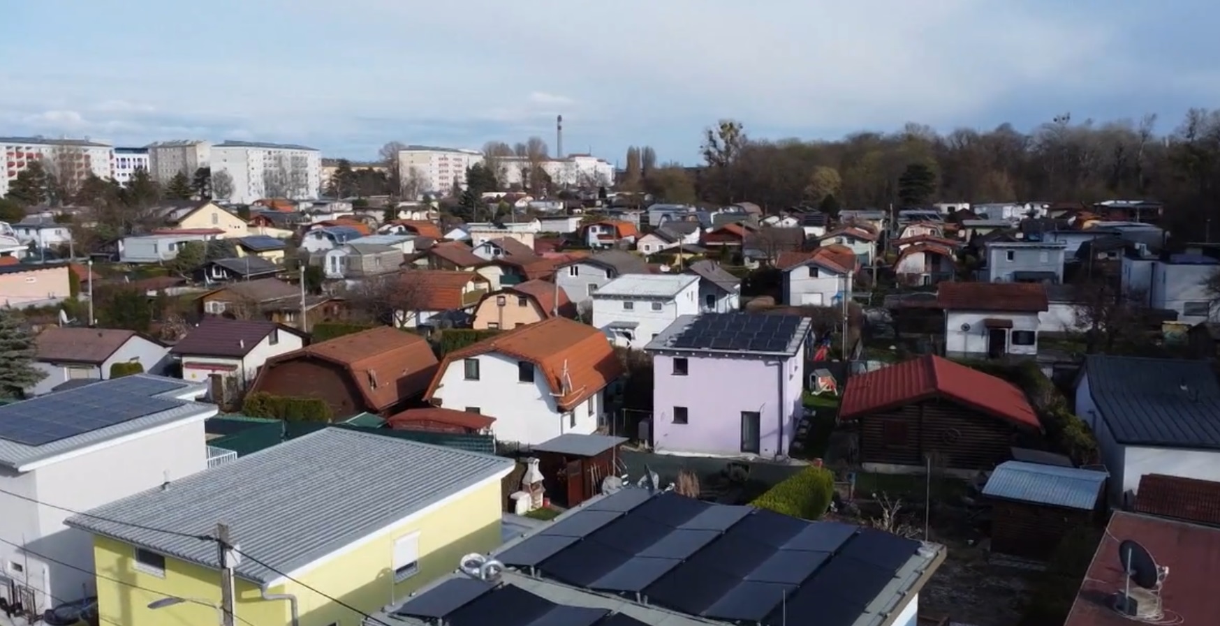 Das Bild zeigt eine Luftaufnahme des Kleingartenvereins "Sonnenschein" in Wien 2.