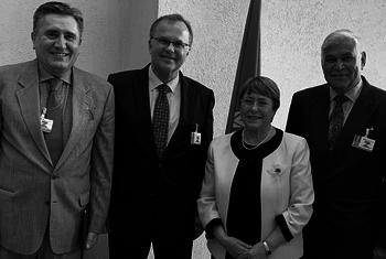 Luis Raúl González Pérez (Präsident der mexikanischen NHRI), Günther Kräuter, Michelle Bachelet (UN Hochkommissarin für Menschenrechte), John Walters (Ombudsman Namibia)