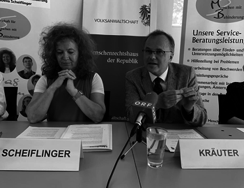 Kärntner Anwältin für Menschen mit Behinderung, Isabella Scheiflinger und Volksanwalt Kräuter